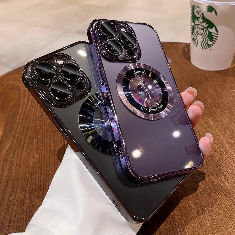 Luxury Magnetic Case With Lens Film For iPhone 14 15 13 12 11 Pro Max Plus Transparent Wireless Charging Protector Phone Cover