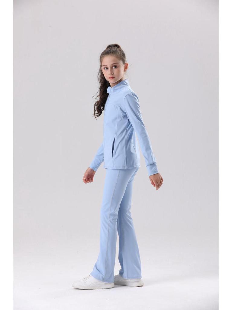 Girls' Long-Sleeve Zipper Jacket for Outdoor Sports and Yoga