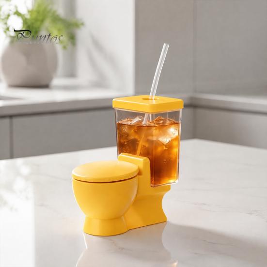 Interesting Conversation Starter Toilet Shaped Ramen Bowl Set, Built-in Drink Cup And Straw Creative Soup Serving Dish Instant Noodle Bowl,