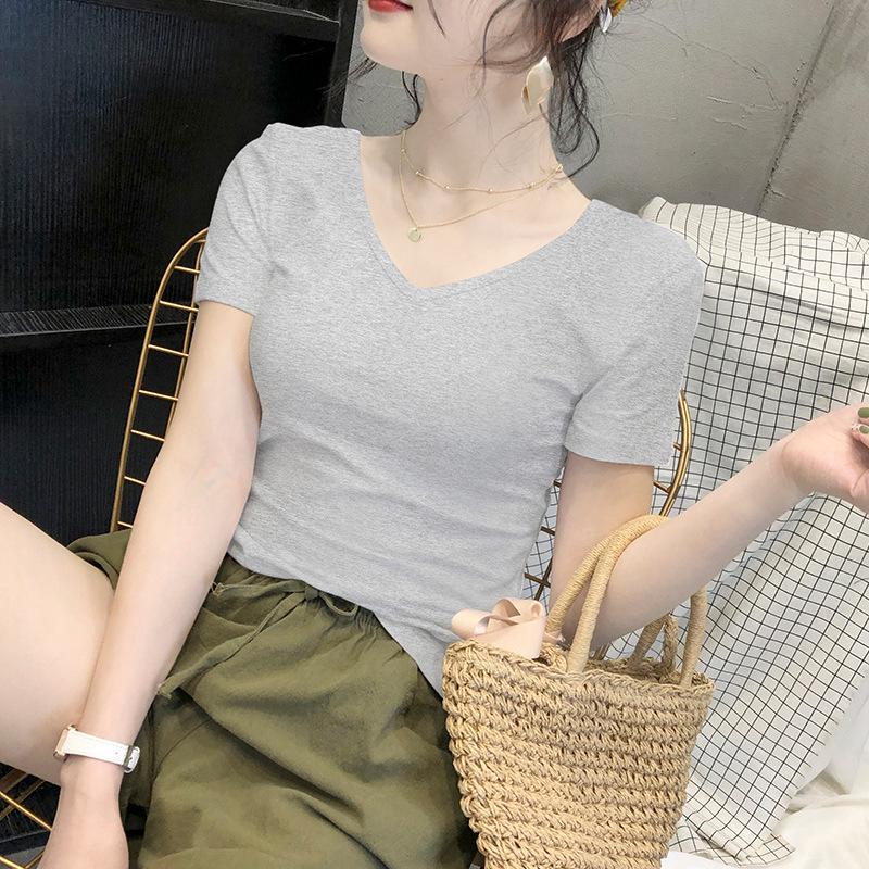 Women's White Short-Sleeve Crew Neck T-Shirt, 2024 Spring/Summer, Slim Fit, Pure Cotton, Basic Top