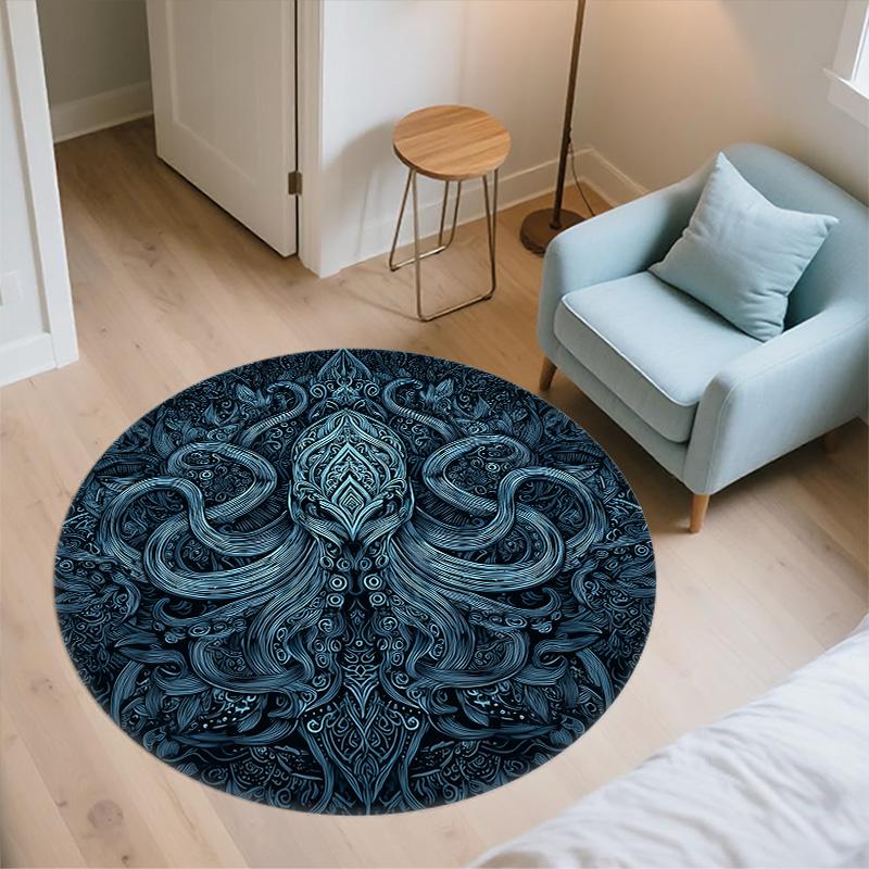 Oktopus,Runder Teppich,Teppich für Wohnzimmer Schlafzimmer Sofa Spielzimmer Dekor,Rutschfeste Fußmatte