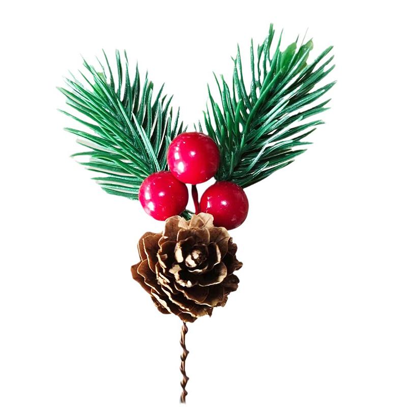 24Pcs Christmas Artificial Flower Red Berry Pine Cone Holly Xmas Party Decor