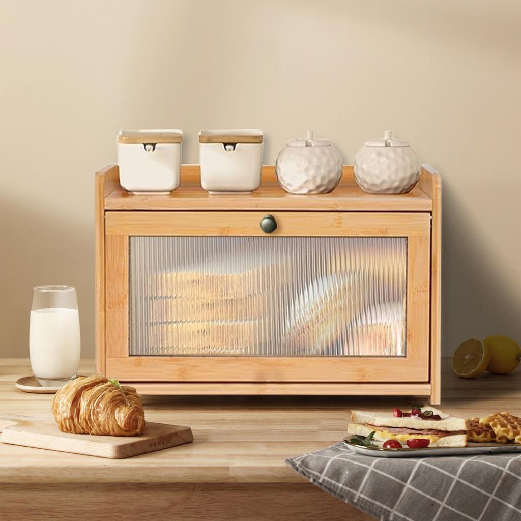 Chlebak na blat kuchenny, Vintage drewniany chlebak na ladę, Pojemnik do przechowywania domowego chleba na bochenek na zakwasie, Mały kącik wiejski