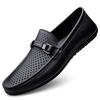 Men's shoes new large size 46 one pedal 45 punching hollow leather Doudou shoes men's soft bottom hole casual leather shoes