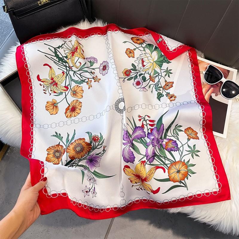 70x70cm Lightweight Silk-Look Square Scarf Women French Chic Hair Band Office Accessory Viscose 96%