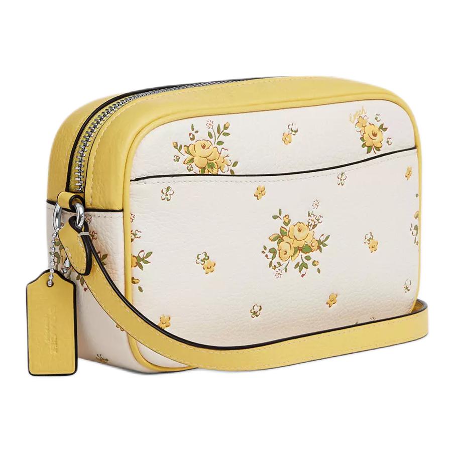 Coach Jamie 19 Floral Print Pebble Leather Camera Bag Women Shoulder Bag Yellow White CAQ38-SVCAH
