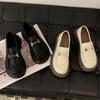 Women's 2025 Autumn Black Loafers: Thick Sole Slip-On, British Style Leather Shoes