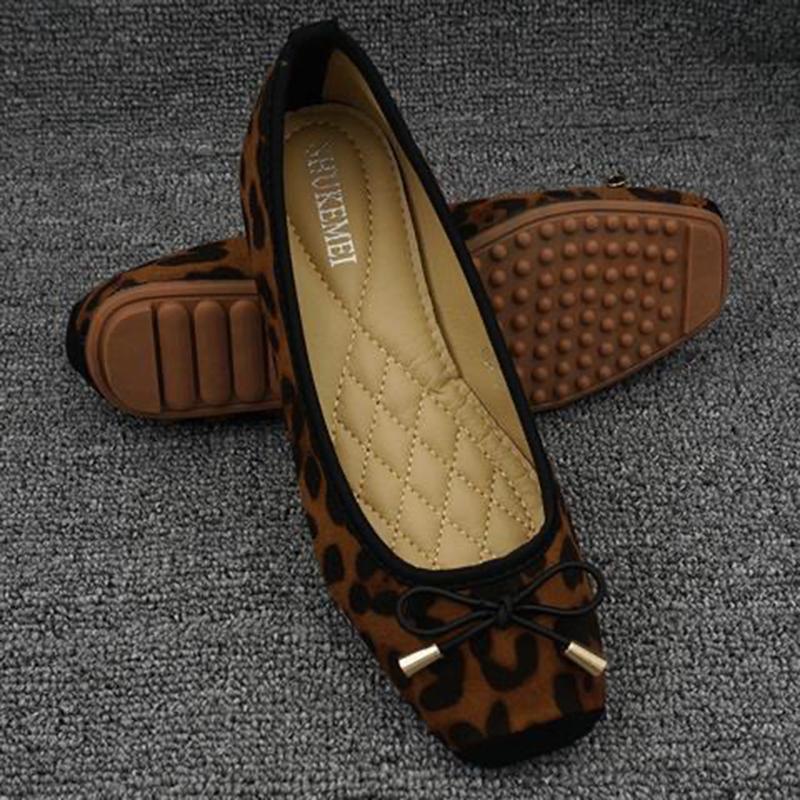2025 Spring Summer Shoes Women Ballet Flats Sweet Flat Bowknot Laides Brand Shoes Plus Size 42 Leopard