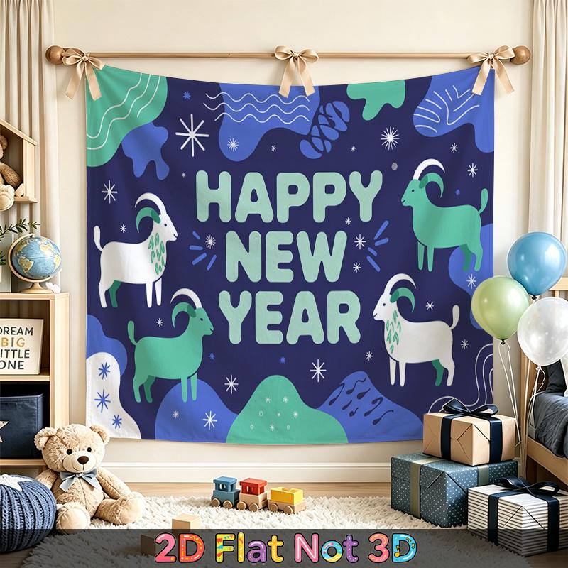 Party Backdrop New Year Flat Festive Goat Pattern Multi Layered Celebrations Photo Booth Background Front Door Decor