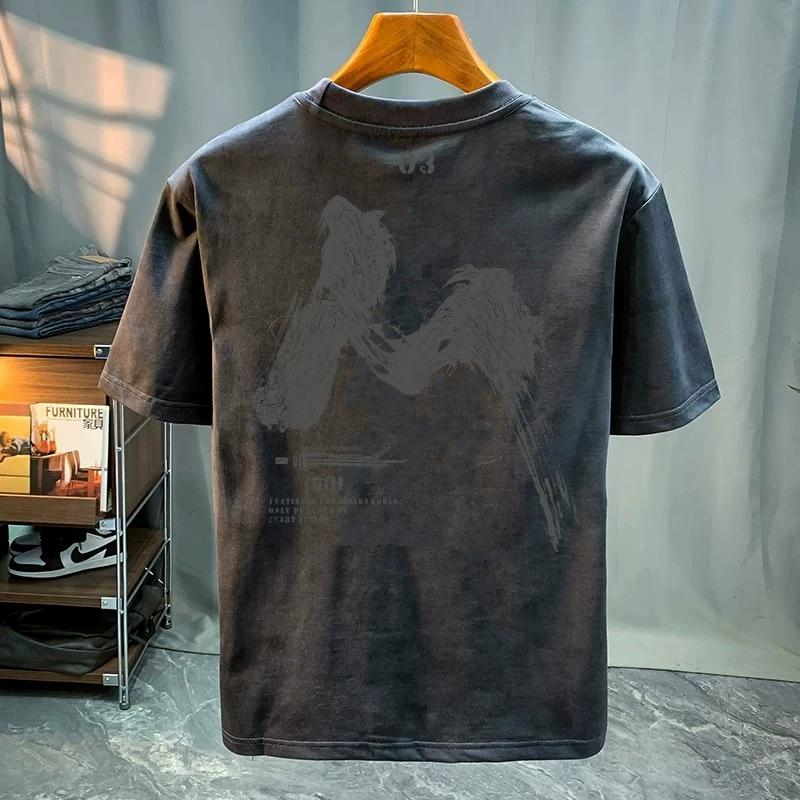 Cotton Round Neck Trendy Tops, Fashionable and Versatile Men's T-shirts, Loose Printed Short Sleeves for Couples