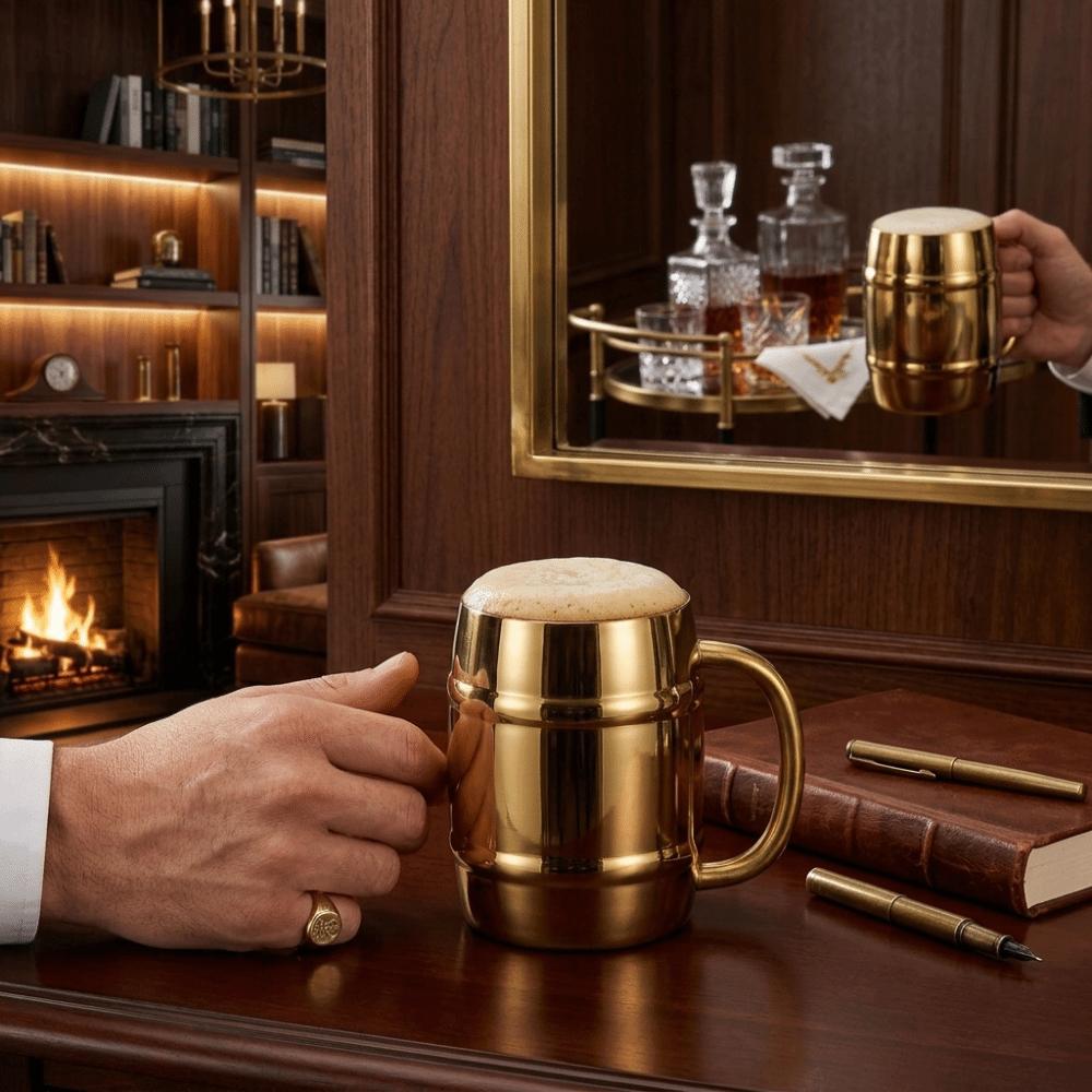 Rustless Steel Steel Mug Double Wall Grip Handle Beverage Tumbler Cylindrical Smooth Handheld Cup Outdoor Camping