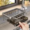 Kitchen Space Aluminum Sink Drain Rack Sponge Storage Faucet Holder Soap Drainer Pan Basket Organizer Bathroom Accessories