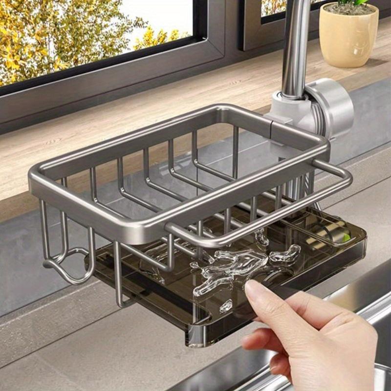 Kitchen Space Aluminum Sink Drain Rack Sponge Storage Faucet Holder Soap Drainer Pan Basket Organizer Bathroom Accessories