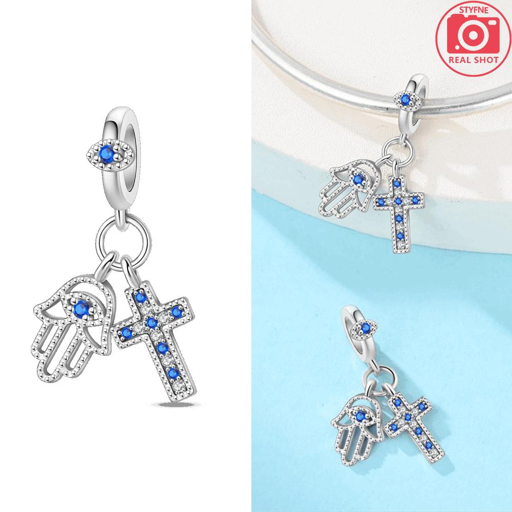Authentic Original Charm Bead Components Blue Lucky Symbol Cross Heart Pendant Bead Component Copper Metal Bead Component Compatible With Bracelet