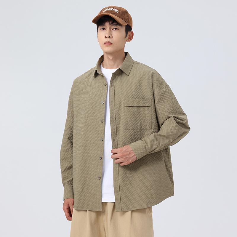 

Men s Casual Textured Seersucker Long Sleeve Button Down Shirt with Chest Pocket M