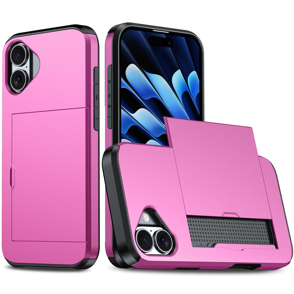 For iPhone 16 Case Dual Layer TPU+PC Phone Cover with Sliding Card Slot