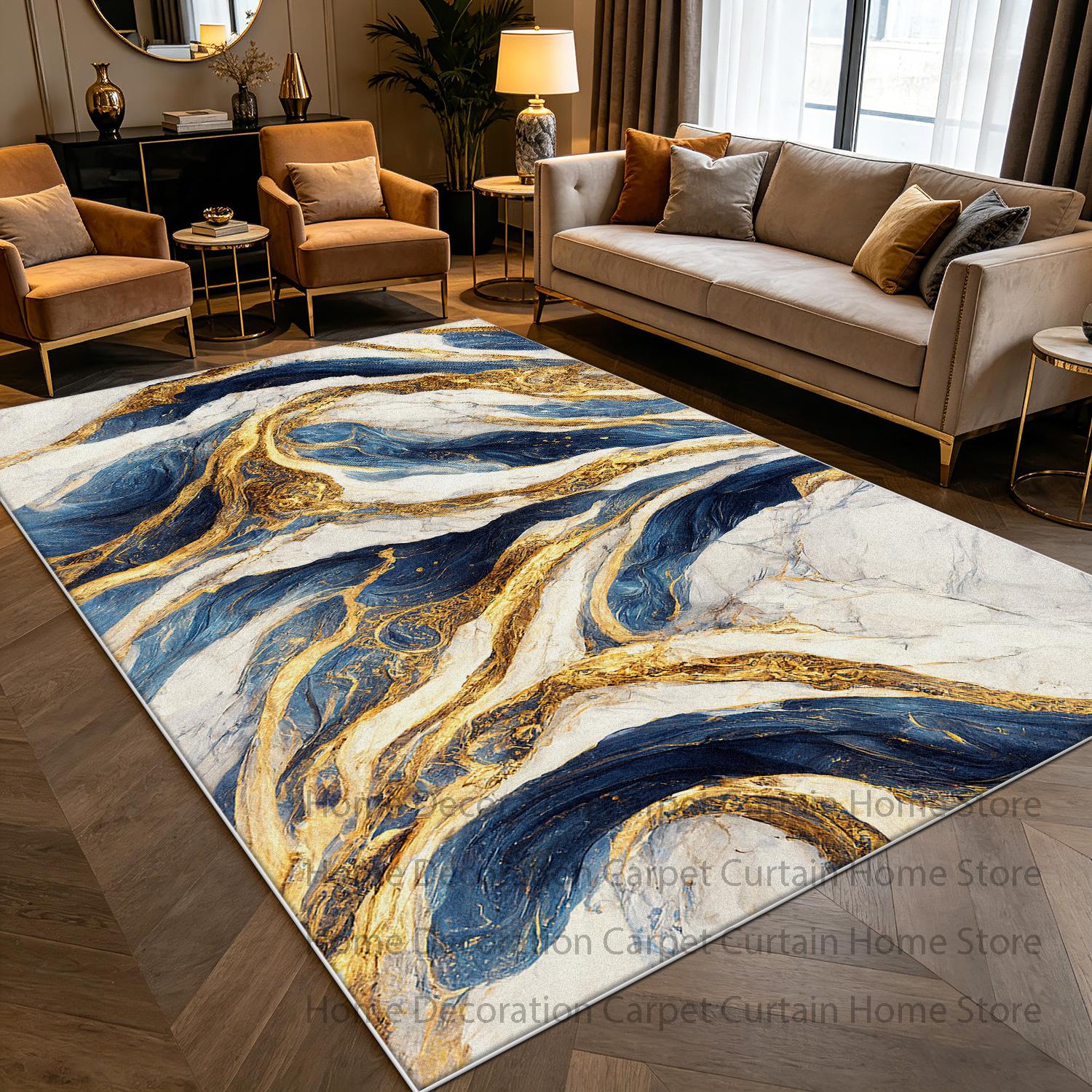Moderne Luxe Marmeren Textuur Tapijt Woonkamer Abstract Gouden Grote Vloerkleed Zacht Antislip Wasbaar Slaapkamer Decor Vloermat 1.9x2.9ft(60x90cm)