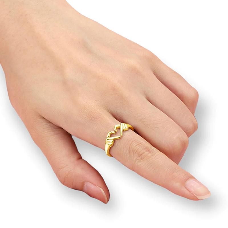 Stilvoller Hand-Herz-Ring mit "Ich liebe dich für immer" Damen Täglich Tragbarer Fingerschmuck Mode Metallischer Stil Accessoires CLE
