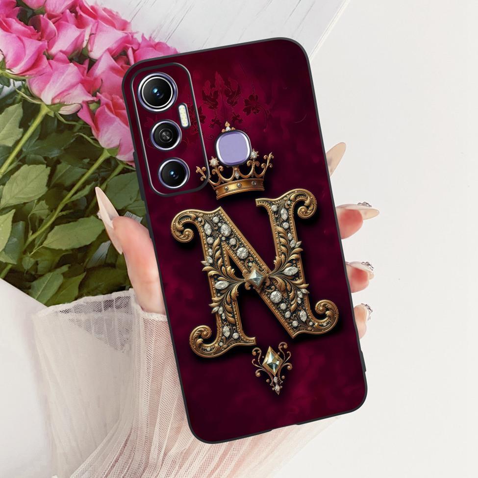 For Infinix Hot 11 Case Silicone Luxury Crown A-Z Letters 2D Flat Pattern Soft Casing For Infinix Hot11 X662 X662 X689FB Cover