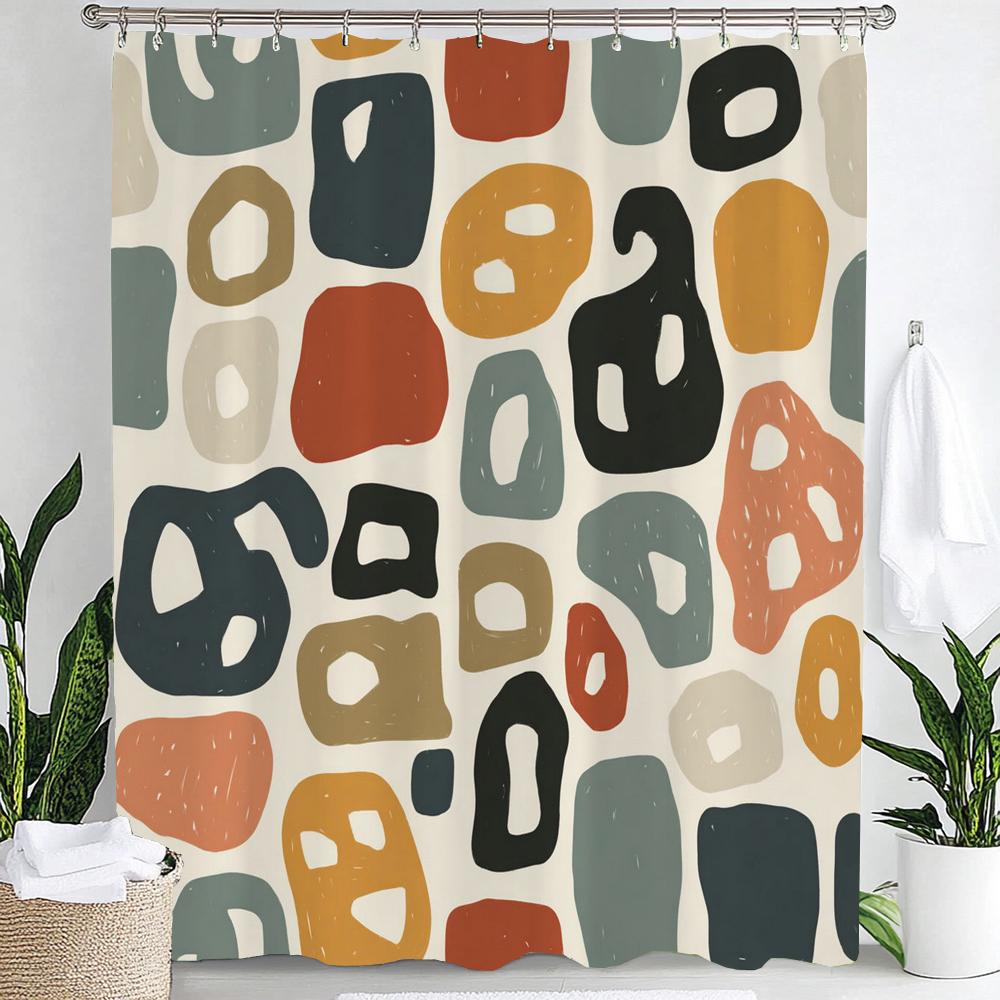 1pc Modern Minimalist Color Dot Pattern Shower Curtain,Bathroom Decorative Curtain, Printed Fabric Home Curtain with Hooks