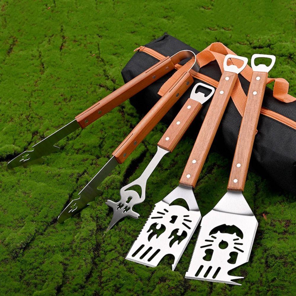 Cat Pattern BBQ Spatula Set Creative Grill Clamp Food Flipping Barbecue Shovel Fork  Barbecue Tool
