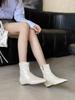 2025 autumn and winter new pointed thick heel short heel temperament French fashion sexy beautiful women short boots