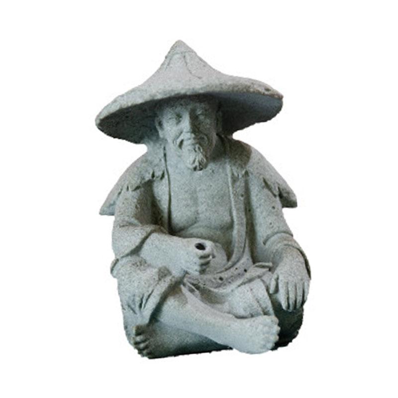 Fisherman Ornament Resin Unique Light Gray Old Man Fishing Statues for Rock Garden Ecological Fish Tank Micro Landscape