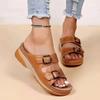 Large Size Women's Slippers New Thick and Low One-word Belt Buckle Round Head Casual Shoes-3 Size