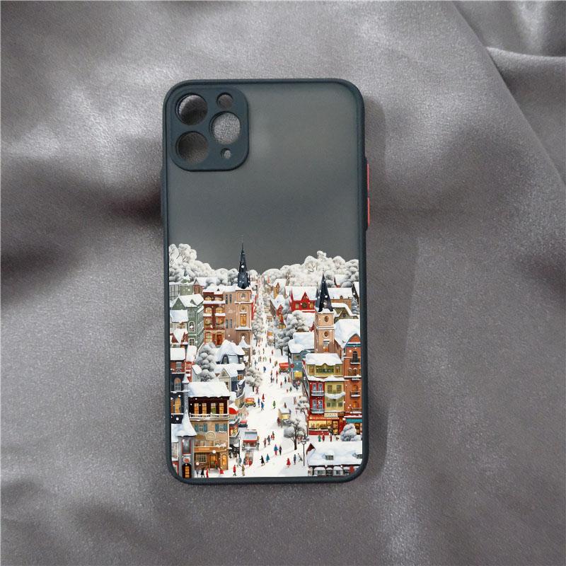 Christmas Phone Case for IPhone 16 15 14 11 Pro Max 14 Plus X XS XR 12 13 Mini Hand Painted Winter Snow House Matte Funda Cover