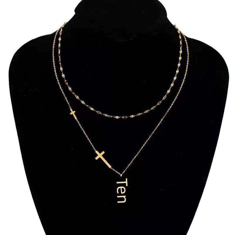 European and American Style Simple and Versatile Double-Layered Gold Cross Necklace with a Niche Design and a Sense of Sophistication, Necklace 40Cm золотой