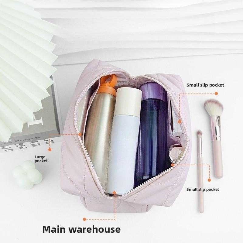 Bolsa de Cosméticos de Nailon Acolchada Suave de Plumón Bolsa de Lavado para Almacenamiento