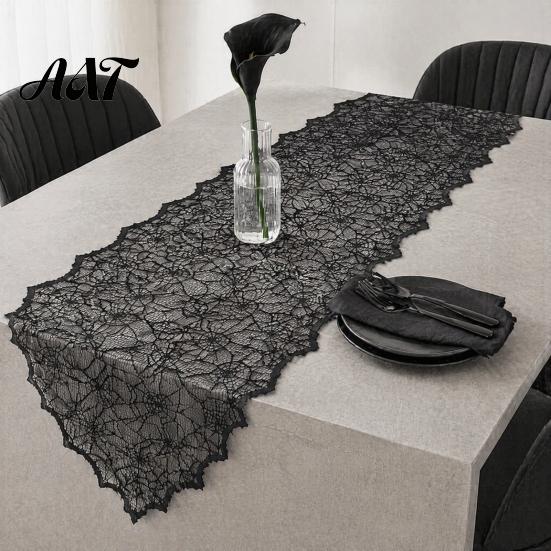 Versatile Coffee Table Runner Spider Web Runner, Black Lace Gothic Tablecloth Cobweb for Halloween Dining Decoration