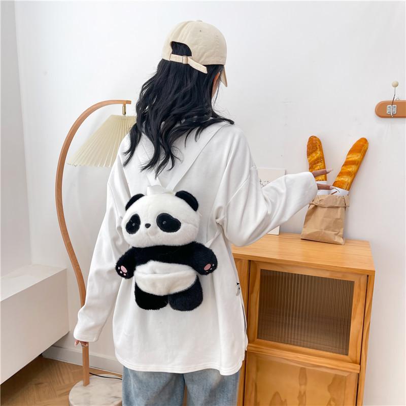 Cute Cartoon Panda Backpack New Personalized Furry Backpack Doll Panda Large Capacity