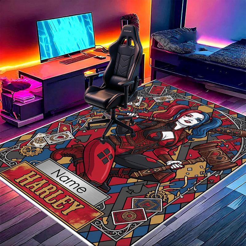 Custom Name Personalized Harley Quinn Print Carpet, Versatile Home Decor Rug, for Playroom, Apartment, Balcony, Entryway, Hallway Gift