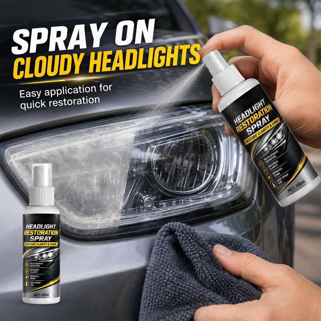 Automotive Headlight Lens Restoration Spray for Foggy, Oxidized, or Yellowed Car Headlights