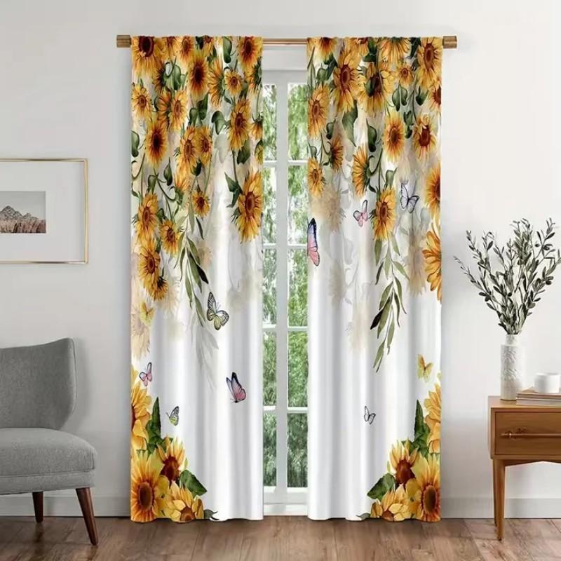Set Of 2 Sunflower Butterfly Polyester Curtain Home Decor Window Treatment Privacy Properties Elegant Curtains Light Filtering Made