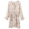 Sancai 2026 Autumn Ruffled V-neck Printed Chiffon Long Sleeve Dress