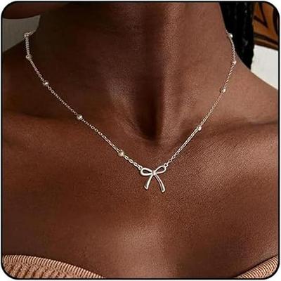 Charming Bow Pendant Clavicle Necklace - Elegant, Sweet, and Simple Beaded Chain