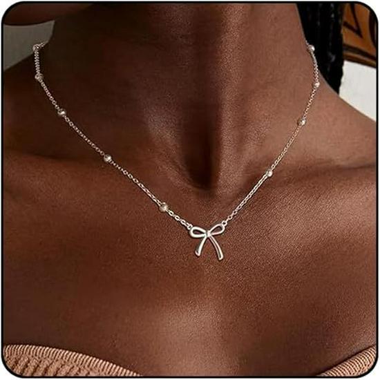 Charming Bow Pendant Clavicle Necklace - Elegant, Sweet, and Simple Beaded Chain