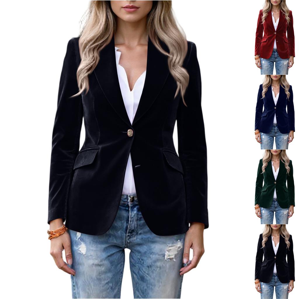 Women's Fashion Elegant Solid Color Long Sleeve Gold Velvet Button Coat