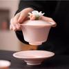 Ladies' Hovering Three-Talent Lidded Tea Bowl, Not Hot To the Touch, Pink Set, Handmade Ceramic Kung Fu Tea Cup, Single Lid Cup