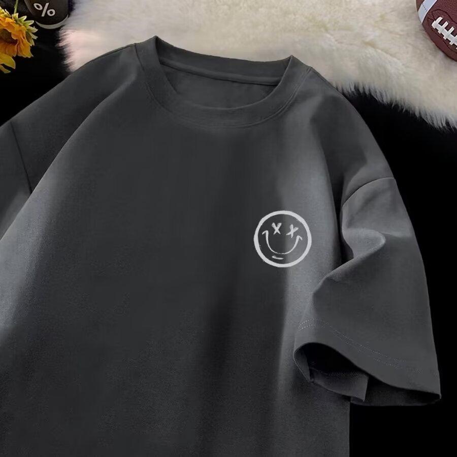 Tricou cu mâneci scurte imprimat cu litere la modă, cu gât rotund, pentru vară, în top casual