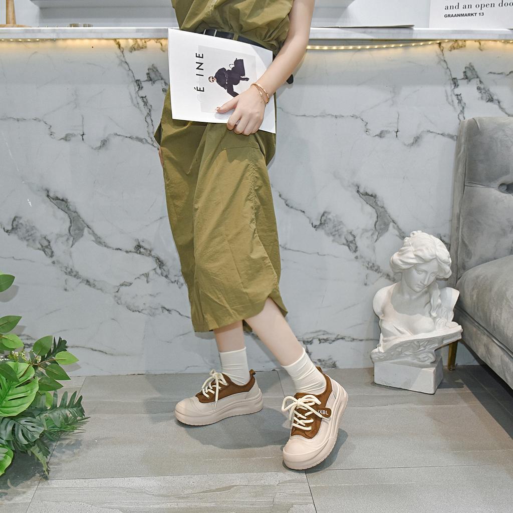 thick-soled white shoes women's autumn lace-up color matching single shoes comfortable letter board shoes