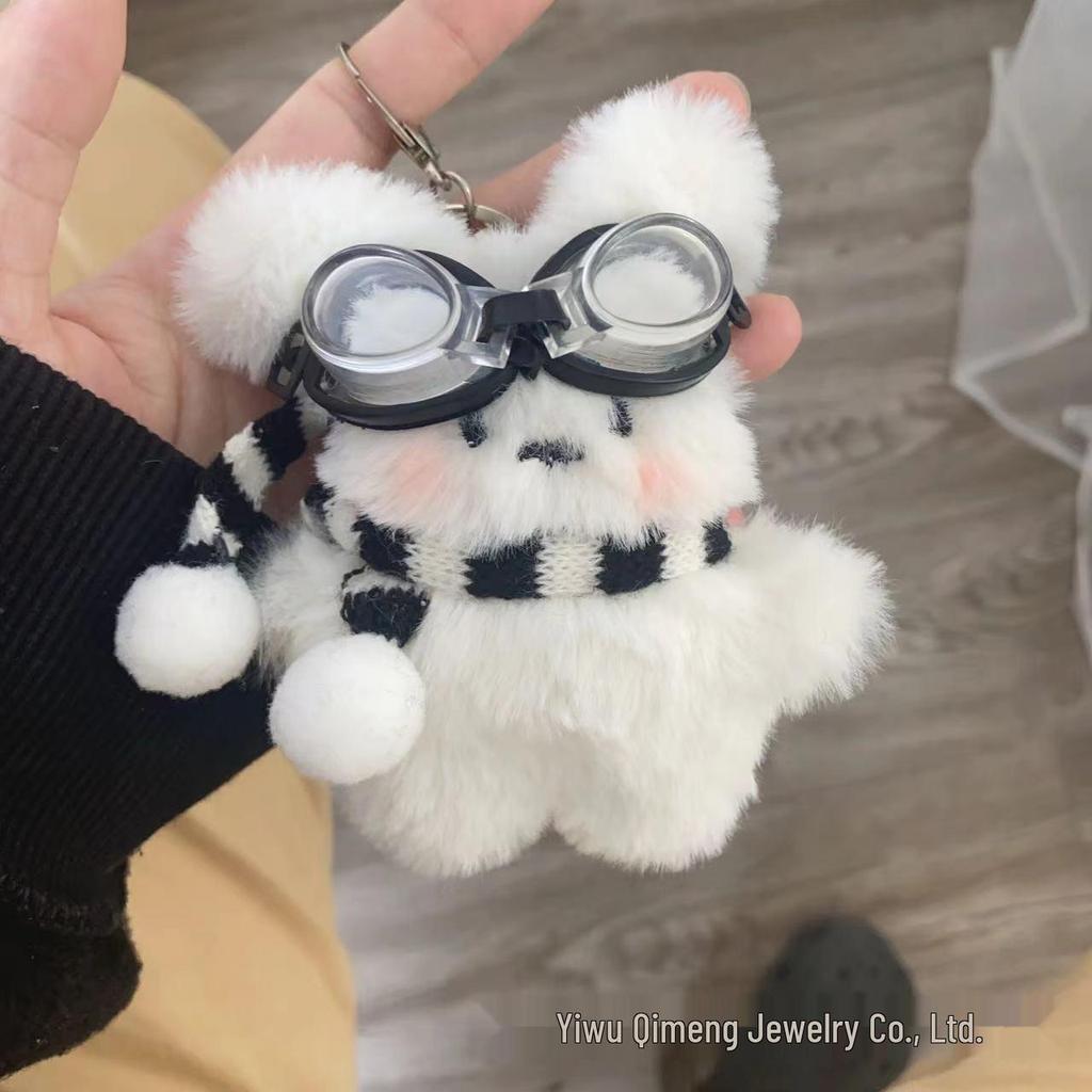 UK Flying Rabbit Plush Puppy Pendant Bag Charm - Cute Girl's Heart Keychain Accessory for Couples