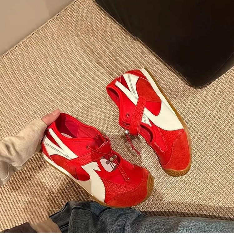 Soft Leather Version~ Retro Ugly Cute Soft-soled German Training Shoes Women's Versatile Round Head Leather Academy Style Casual Sports Forrest Gum