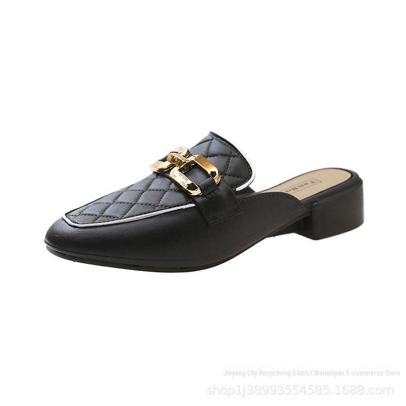 Women's Lazy Baotou Low-Heel Sandals - Fashionable Non-Slip Korean Style for Spring & Autumn Outdoor Wear