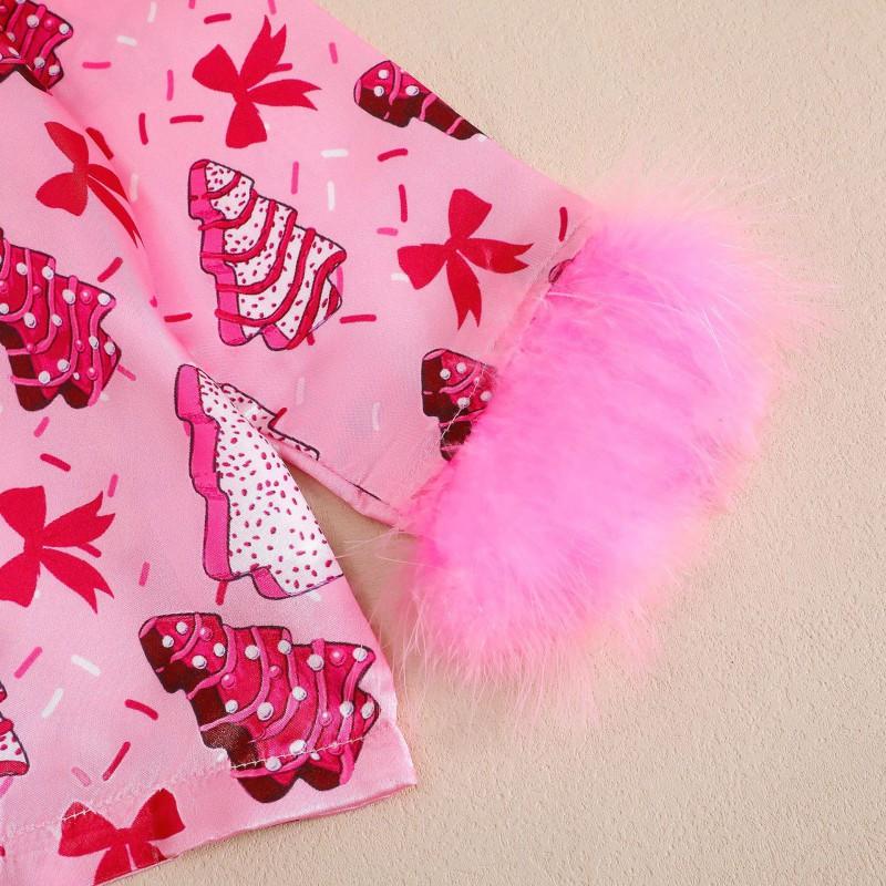 Girls Christmas Bow Print Pajama Set Long Sleeve Pants Soft Homewear Kids 3-8 Years