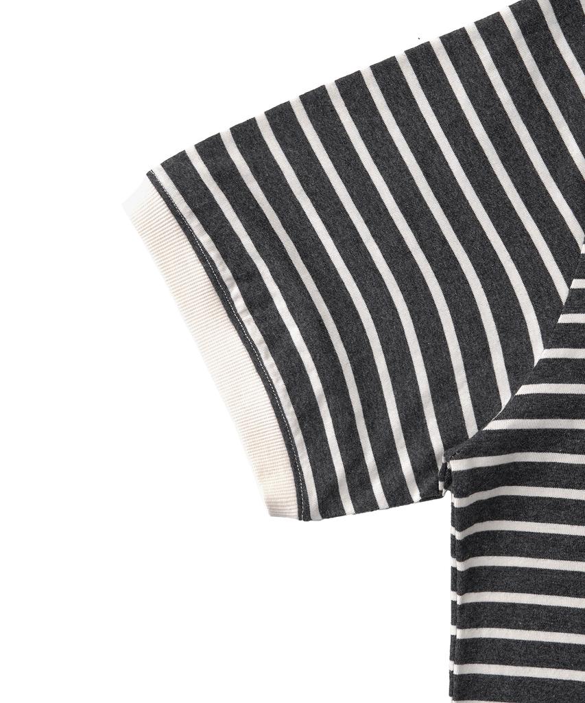 EXCONTAINER Ribbed Stripe Half Ringer T-Shirt (Cream Grey)