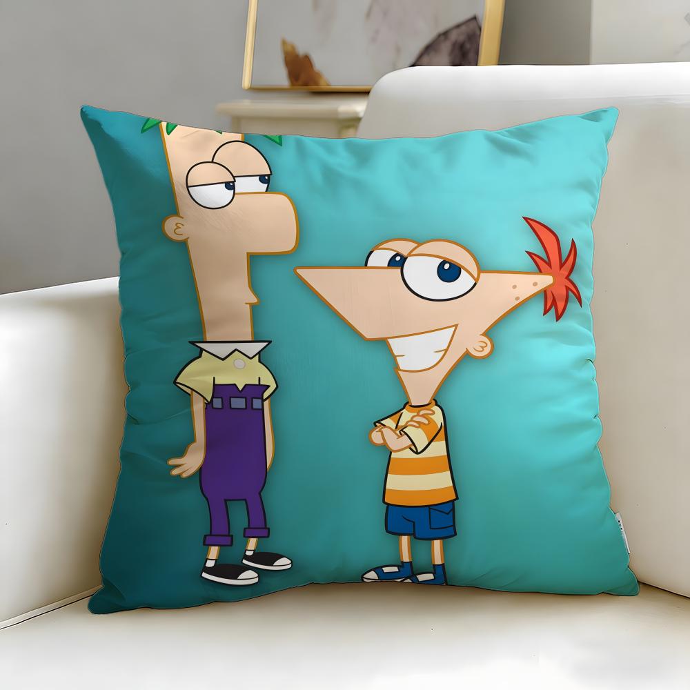 classic cartoon Phineas and Ferb Cushion Cover Soft  EasyWash Pillow Case  Versatile for Couch Bed Travel and Office