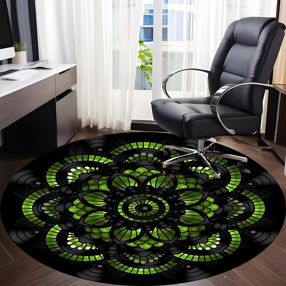 1PC Black Green Mandala Pattern Chair Carpet for Office, Indoor Non-Slip Washable Carpet, Soft Comfortable Mat For Office Room Yy250930254
